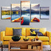 Mountain Lake And Boat 5 Piece HD Multi Panel Canvas Wall Art Frame - Original Frame