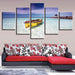 Beach Ocean And Boat 5 Piece HD Multi Panel Canvas Wall Art Frame - Original Frame