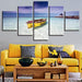 Beach Ocean And Boat 5 Piece HD Multi Panel Canvas Wall Art Frame - Original Frame