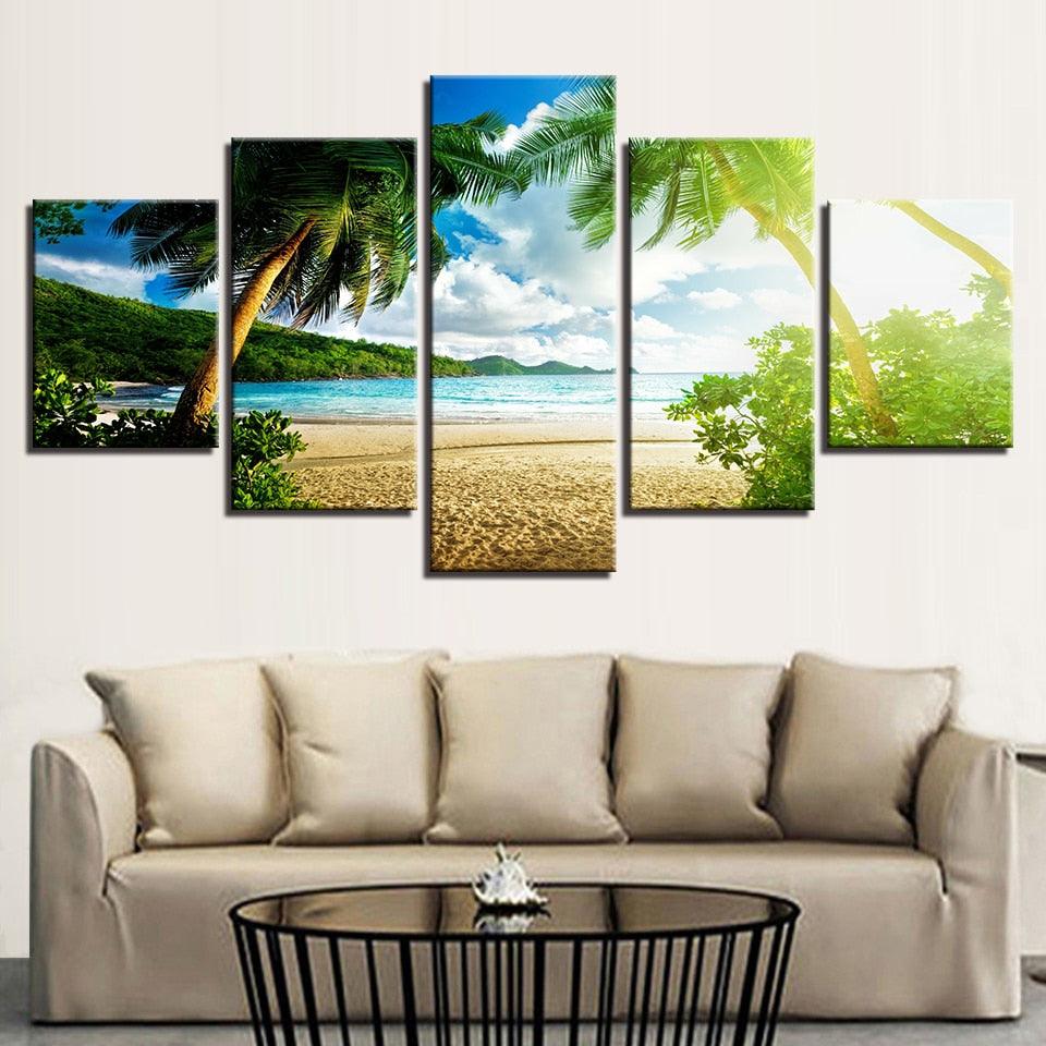 Sunny Seascape 5 Piece HD Multi Panel Canvas Wall Art Frame - Original Frame