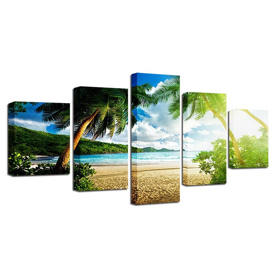 Sunny Seascape 5 Piece HD Multi Panel Canvas Wall Art Frame - Original Frame