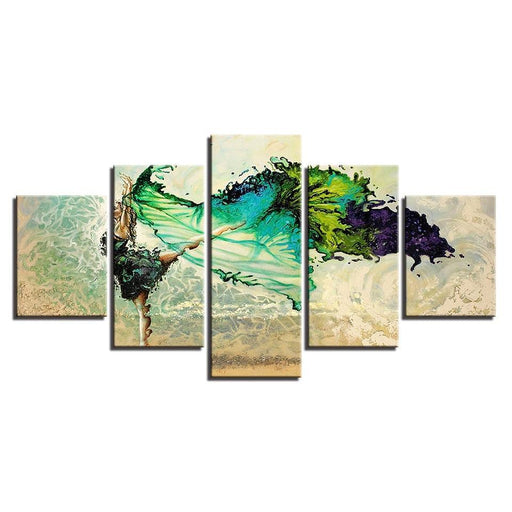 Green Ballerina Girl 5 Piece HD Multi Panel Canvas Wall Art Frame - Original Frame