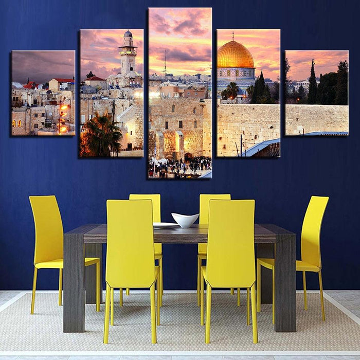 Holy City Of Jerusalem 5 Piece HD Multi Panel Canvas Wall Art Frame - Original Frame