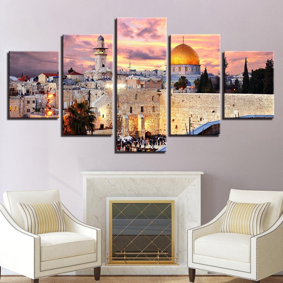 Holy City Of Jerusalem 5 Piece HD Multi Panel Canvas Wall Art Frame - Original Frame