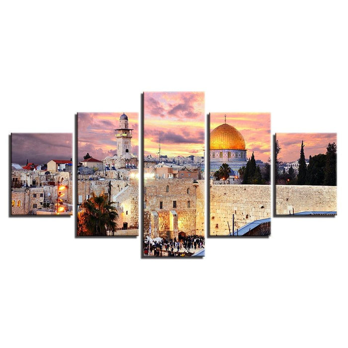 Holy City Of Jerusalem 5 Piece HD Multi Panel Canvas Wall Art Frame - Original Frame