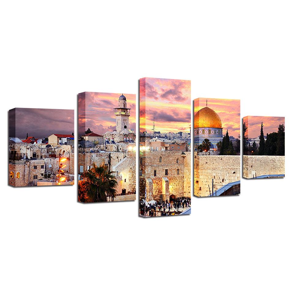 Holy City Of Jerusalem 5 Piece HD Multi Panel Canvas Wall Art Frame - Original Frame