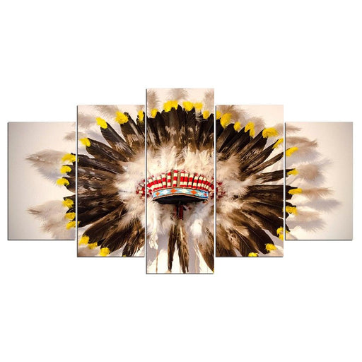 Indian Headdress 5 Piece HD Multi Panel Canvas Wall Art Frame - Original Frame