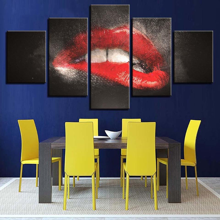 Bite Lips 5 Piece HD Multi Panel Canvas Wall Art Frame