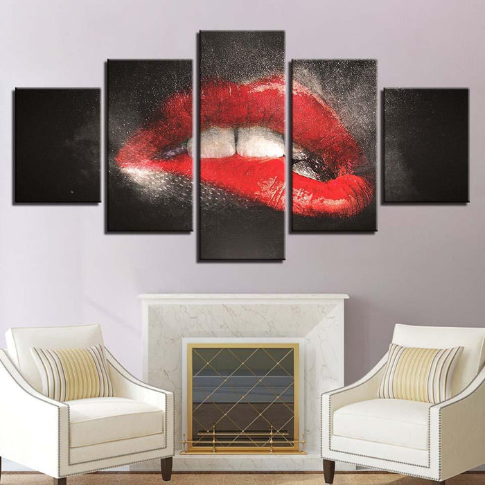 Bite Lips 5 Piece HD Multi Panel Canvas Wall Art Frame