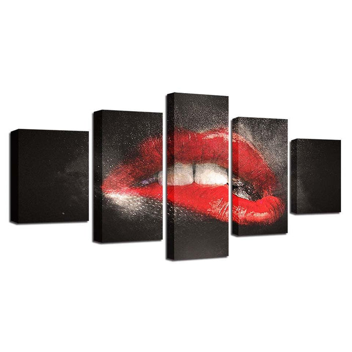 Bite Lips 5 Piece HD Multi Panel Canvas Wall Art Frame - Original Frame