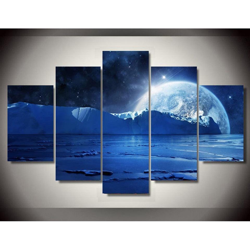 Moonlit Night in the Sea 5 Piece HD Multi Panel Canvas Wall Art Frame - Original Frame