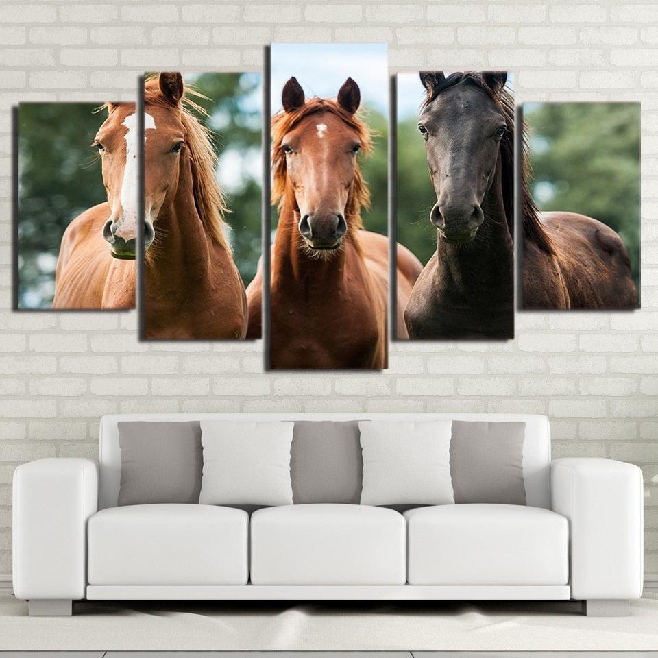 Three Horse 5 Piece HD Multi Panel Canvas Wall Art Frame - Original Frame
