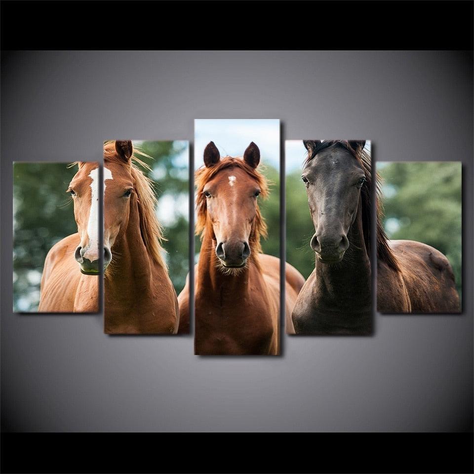 Three Horse 5 Piece HD Multi Panel Canvas Wall Art Frame - Original Frame