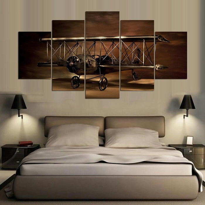 Ancient Aircraft 5 Piece HD Multi Panel Canvas Wall Art Frame - Original Frame