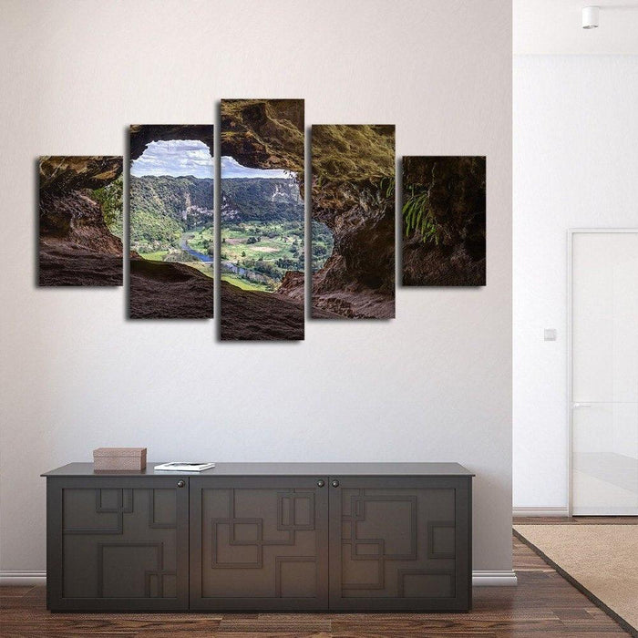 View From A Cave 5 Piece HD Multi Panel Canvas Wall Art Frame - Original Frame