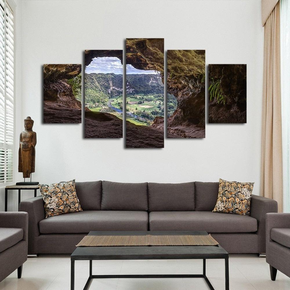 View From A Cave 5 Piece HD Multi Panel Canvas Wall Art Frame - Original Frame