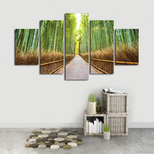 Bamboo Forest Footpath 5 Piece HD Multi Panel Canvas Wall Art Frame - Original Frame