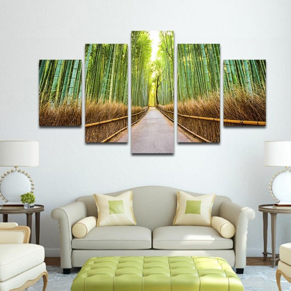 Bamboo Forest Footpath 5 Piece HD Multi Panel Canvas Wall Art Frame - Original Frame