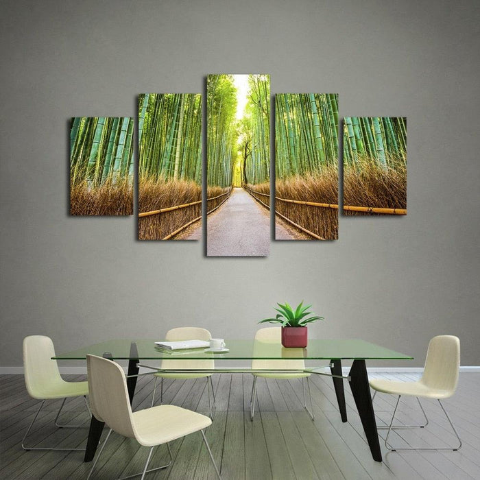 Bamboo Forest Footpath 5 Piece HD Multi Panel Canvas Wall Art Frame - Original Frame