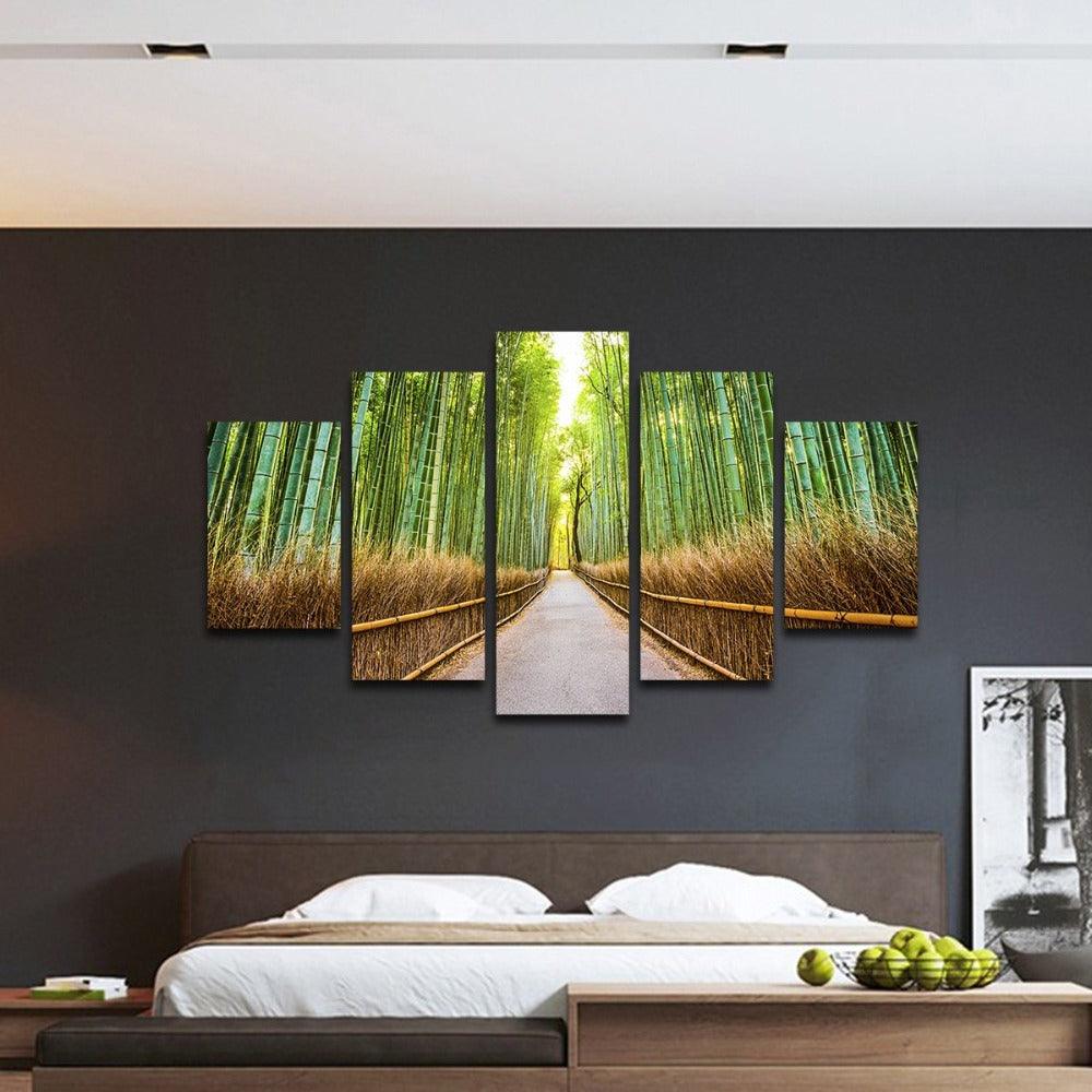 Bamboo Forest Footpath 5 Piece HD Multi Panel Canvas Wall Art Frame - Original Frame