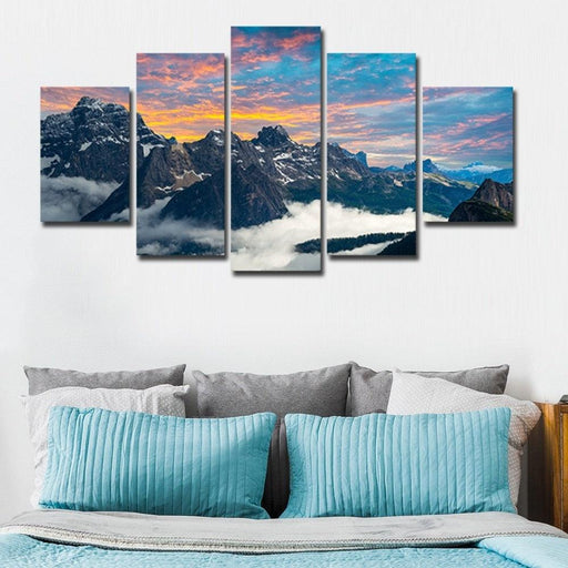 Fog Mountains Scenery 5 Piece HD Multi Panel Canvas Wall Art Frame - Original Frame