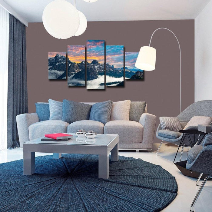 Fog Mountains Scenery 5 Piece HD Multi Panel Canvas Wall Art Frame - Original Frame