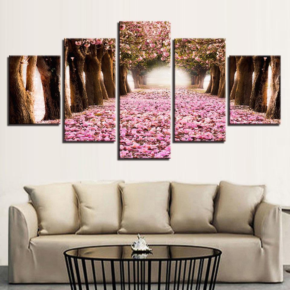 Cherry Blossoms 5 Piece HD Multi Panel Canvas Wall Art Frame - Original Frame