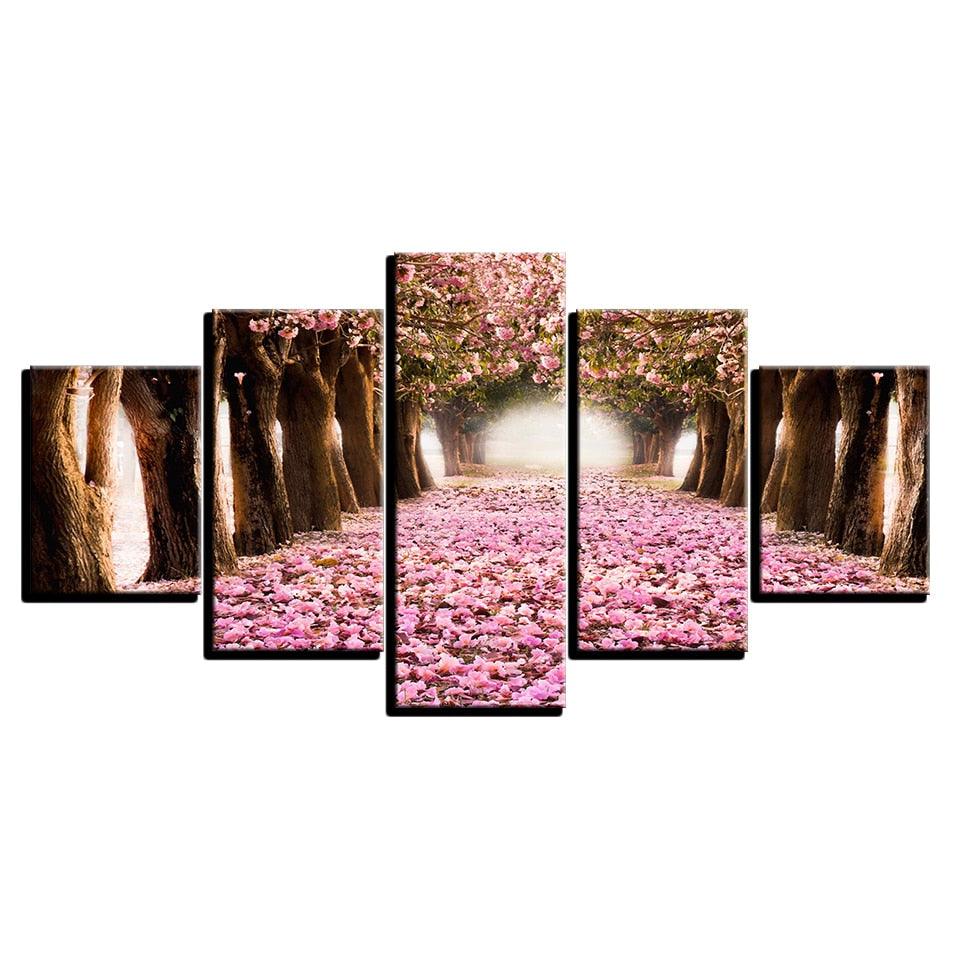 Cherry Blossoms 5 Piece HD Multi Panel Canvas Wall Art Frame - Original Frame