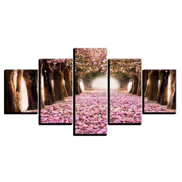 Cherry Blossoms 5 Piece HD Multi Panel Canvas Wall Art Frame