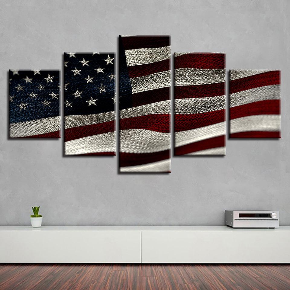 American Flag Vintage 5 Piece HD Multi Panel Canvas Wall Art Frame - Original Frame