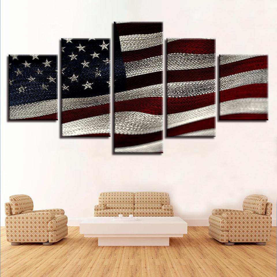 American Flag Vintage 5 Piece HD Multi Panel Canvas Wall Art Frame - Original Frame