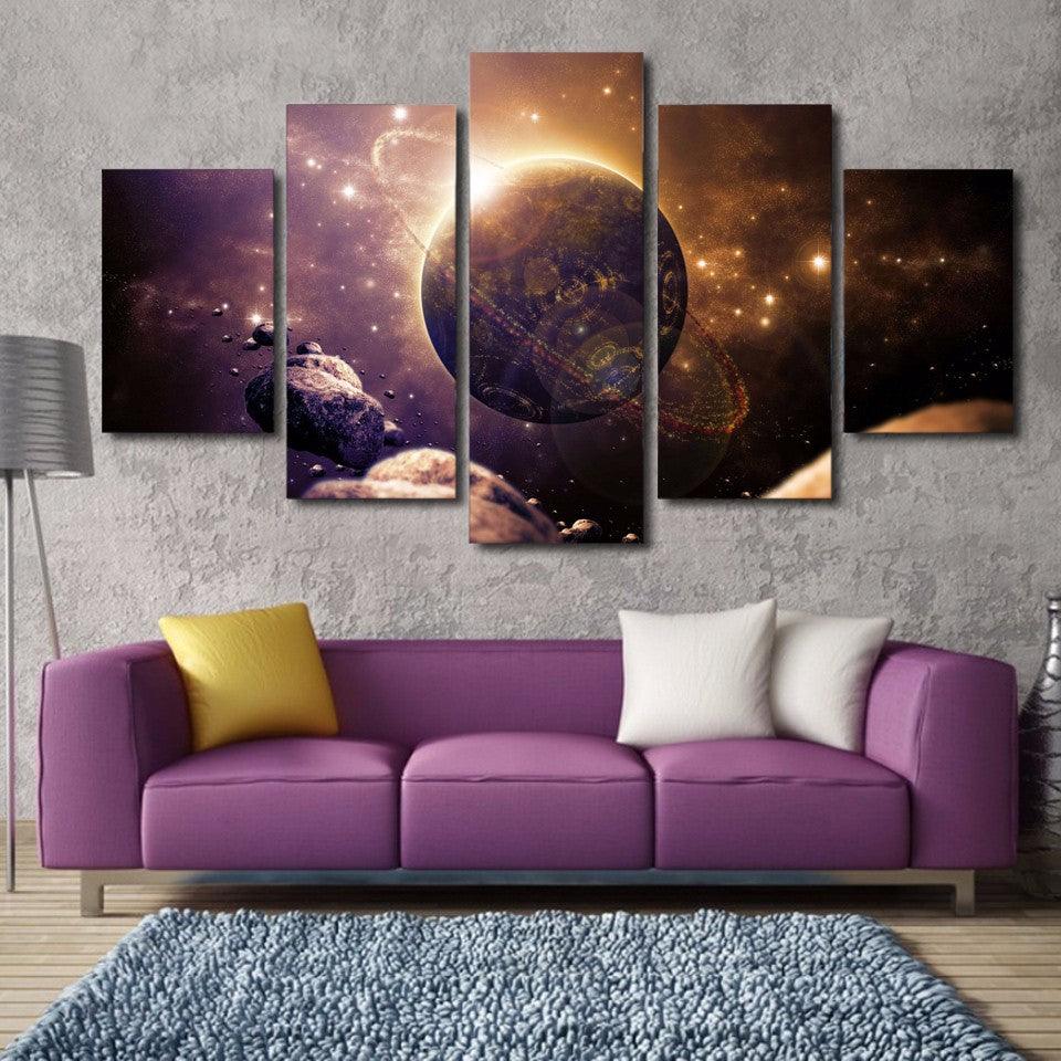 Space Galaxy 5 Piece HD Multi Panel Canvas Wall Art Frame - Original Frame