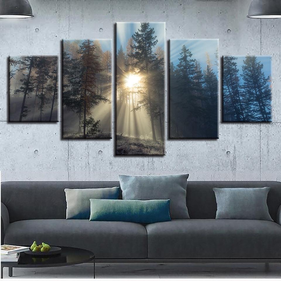 The Forest Light 5 Piece HD Multi Panel Canvas Wall Art Frame - Original Frame