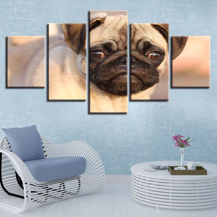 Cute Pug 5 Piece HD Multi Panel Canvas Wall Art Frame