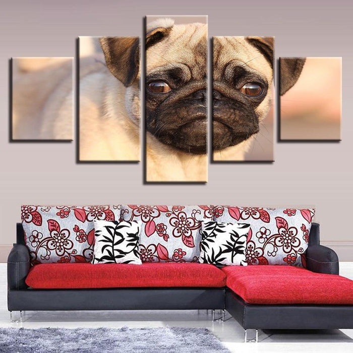 Cute Pug 5 Piece HD Multi Panel Canvas Wall Art Frame