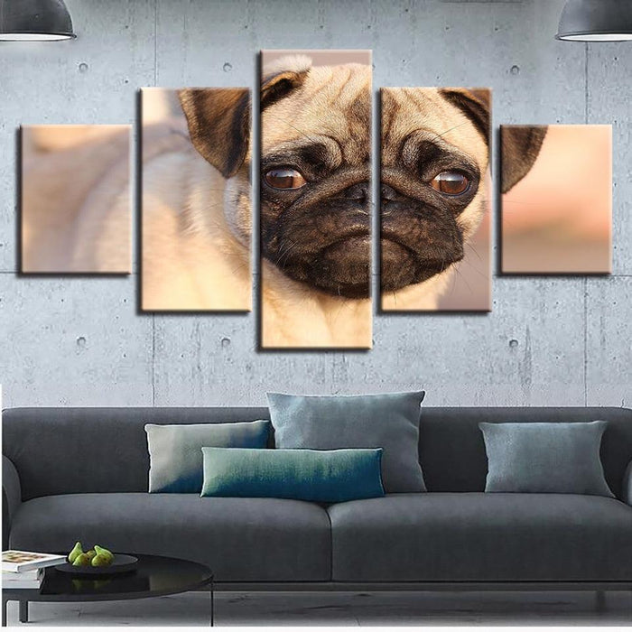 Pug 5 Piece HD Multi Panel Canvas Wall Art Frame - Original Frame