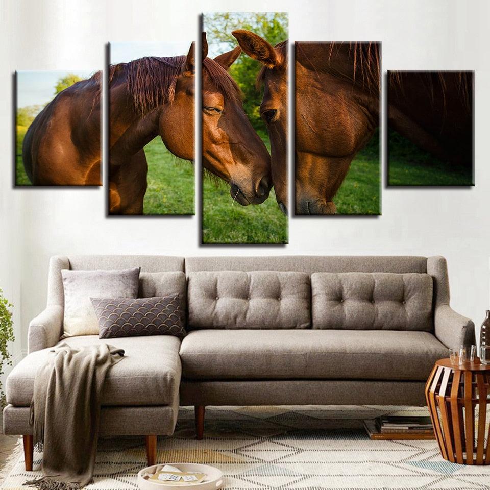 Horse Couple 5 Piece HD Multi Panel Canvas Wall Art Frame - Original Frame