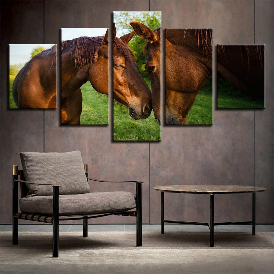 Horse Couple 5 Piece HD Multi Panel Canvas Wall Art Frame - Original Frame