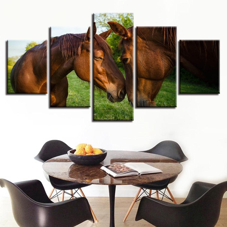 Horse Couple 5 Piece HD Multi Panel Canvas Wall Art Frame - Original Frame