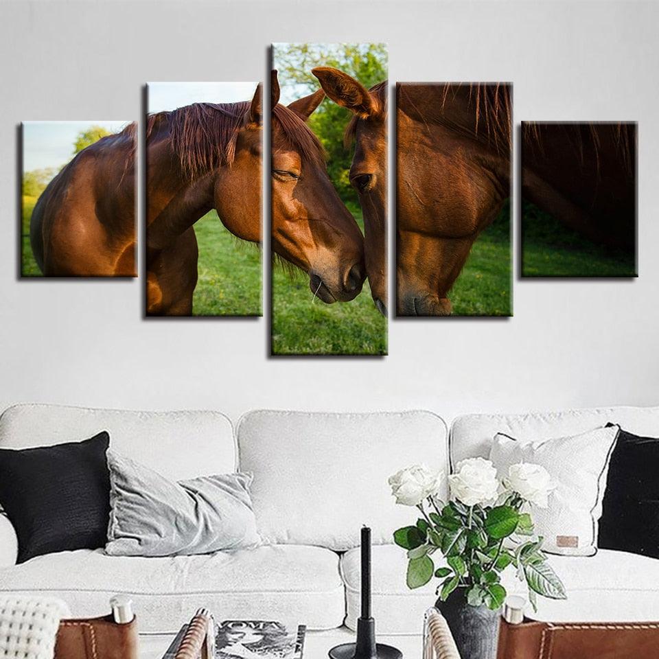 Horse Couple 5 Piece HD Multi Panel Canvas Wall Art Frame - Original Frame