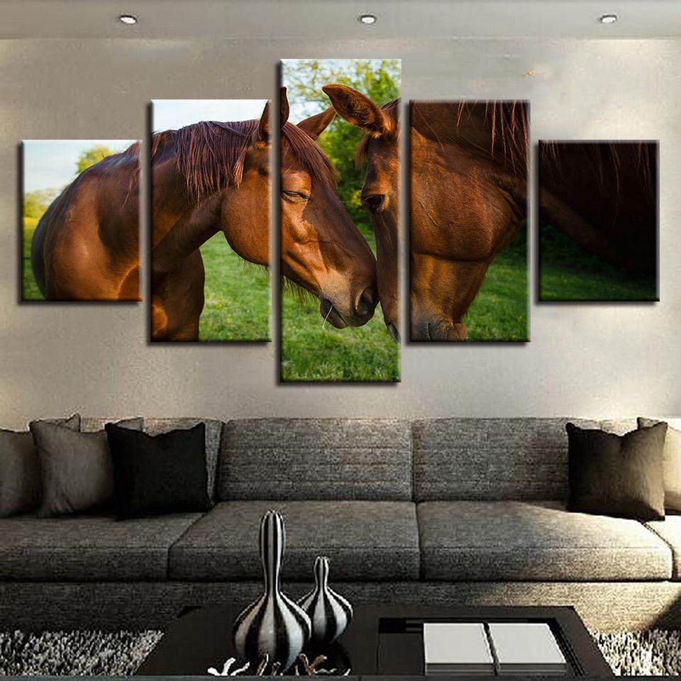 Horse Couple 5 Piece HD Multi Panel Canvas Wall Art Frame - Original Frame