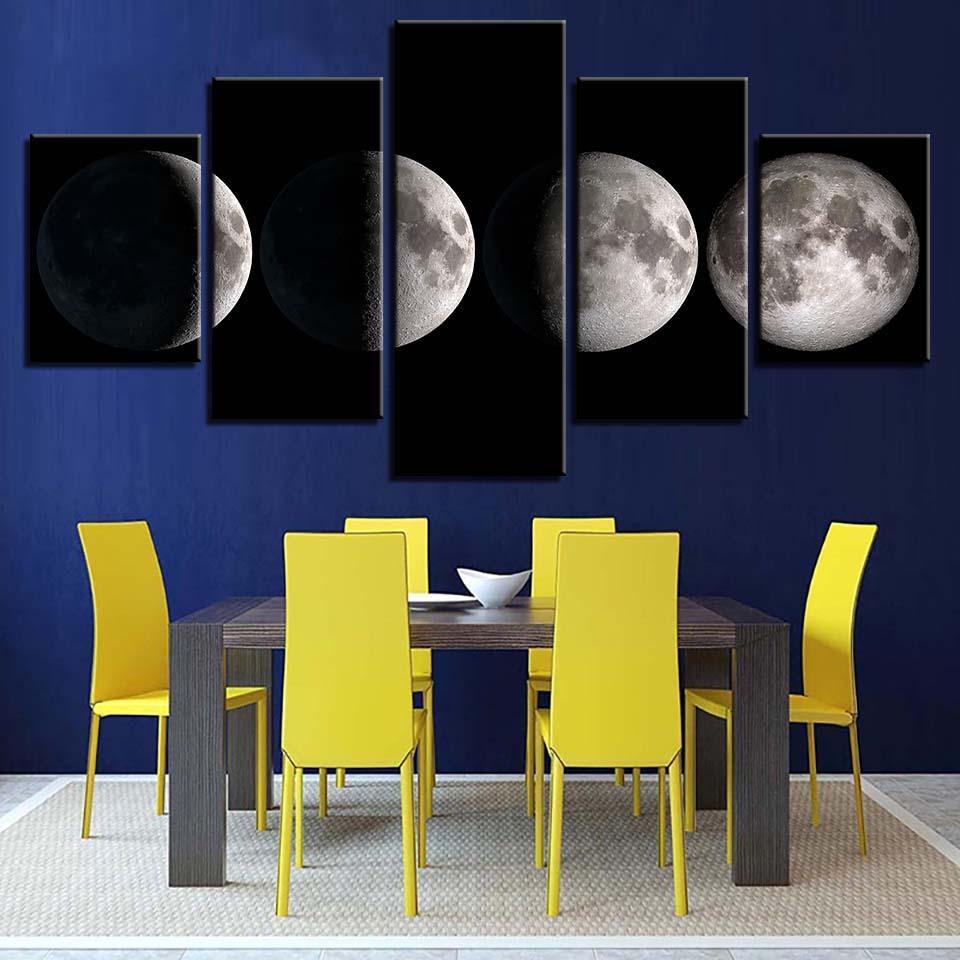 Moon Phases 5 Piece HD Multi Panel Canvas Wall Art Frame - Original Frame