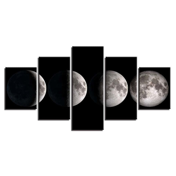 Moon Phases 5 Piece HD Multi Panel Canvas Wall Art Frame