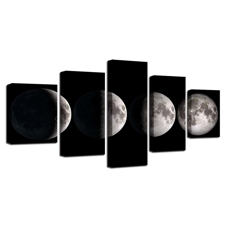 Moon Phases 5 Piece HD Multi Panel Canvas Wall Art Frame - Original Frame