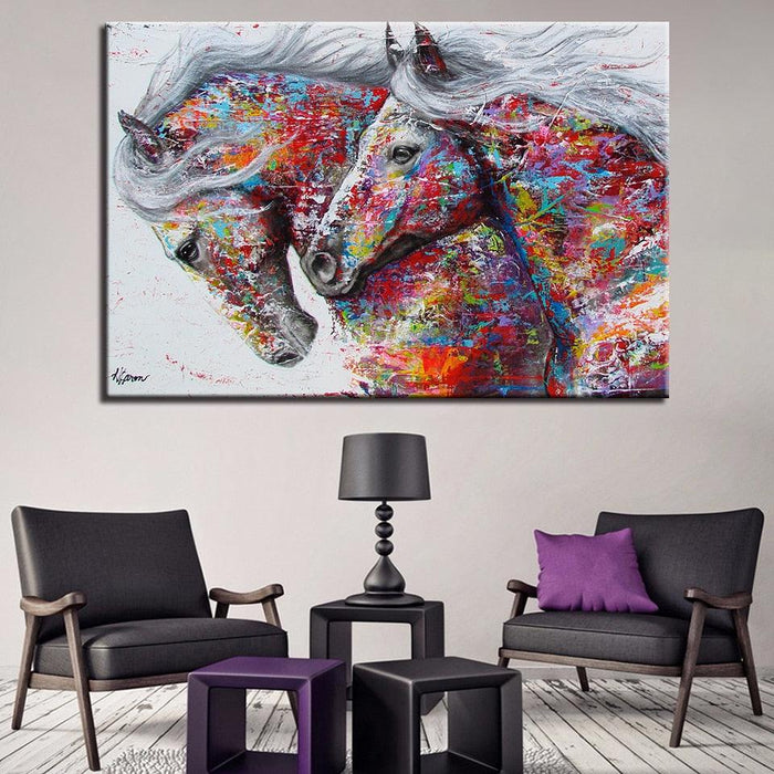 Artsy Horses 1 Piece HD Multi Panel Canvas Wall Art Frame