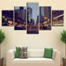 City at Night 5 Piece HD Multi Panel Canvas Wall Art Frame - Original Frame