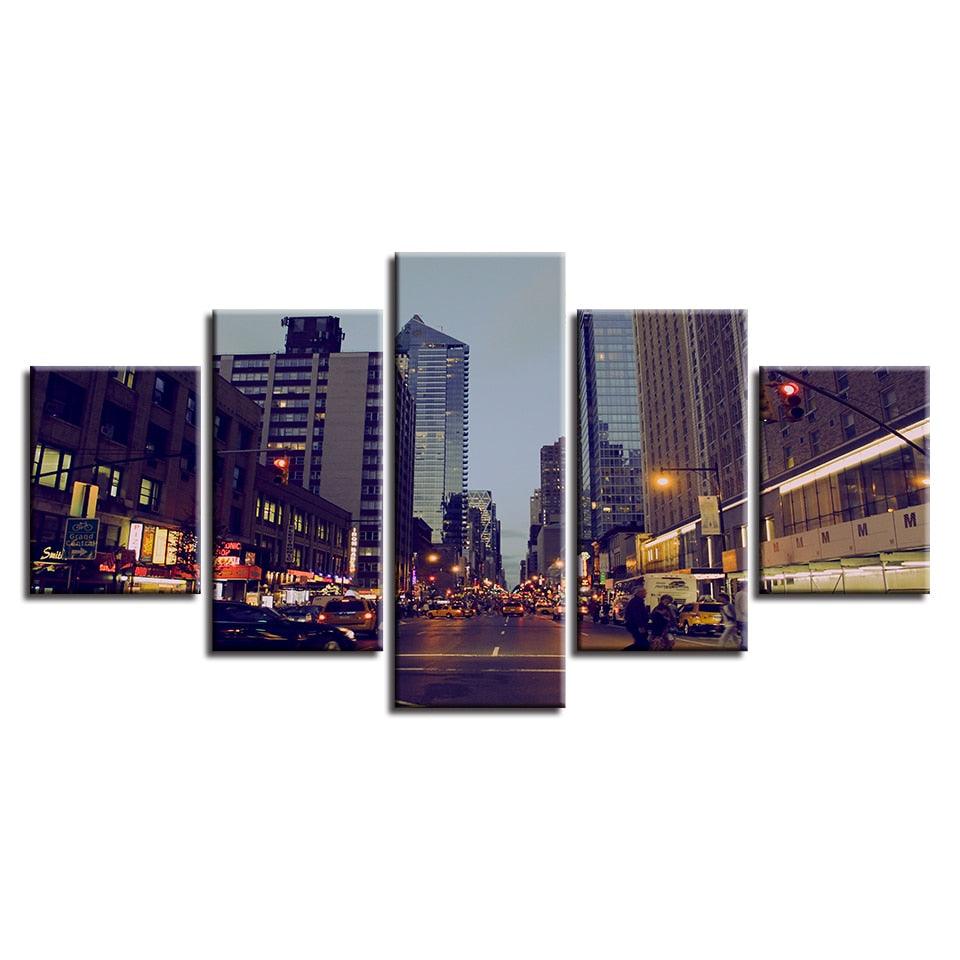 City at Night 5 Piece HD Multi Panel Canvas Wall Art Frame - Original Frame