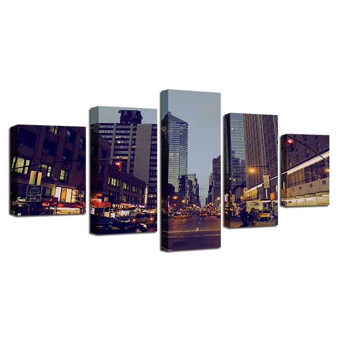 City at Night 5 Piece HD Multi Panel Canvas Wall Art Frame - Original Frame