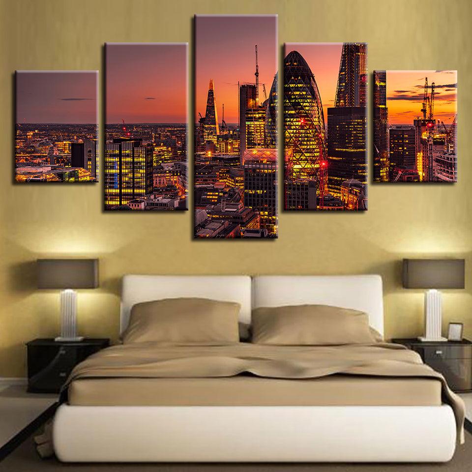 Sunset City Landscape 5 Piece HD Multi Panel Canvas Wall Art Frame - Original Frame