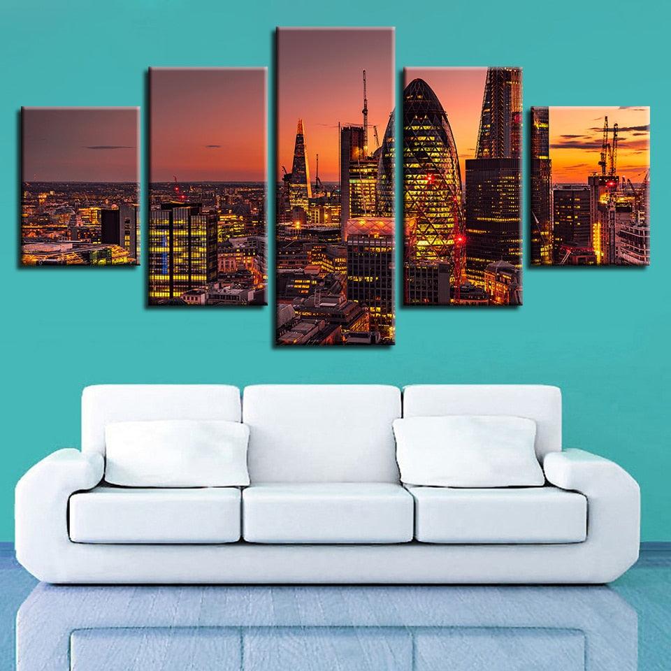 Sunset City Landscape 5 Piece HD Multi Panel Canvas Wall Art Frame - Original Frame